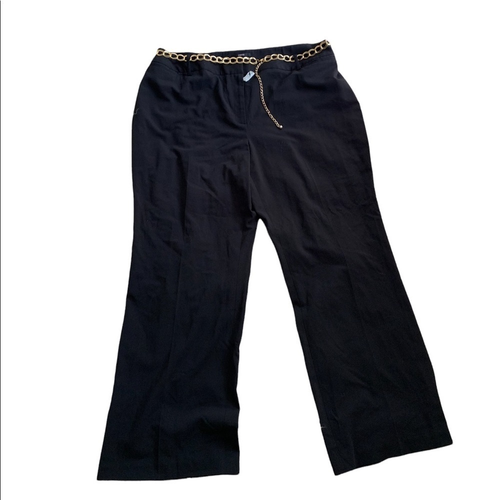Style & Co | Black Stretch Pants Gold Chain Belt Wide Leg Dress Pants